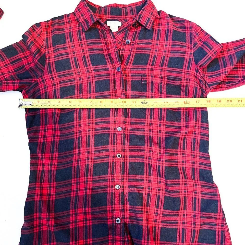Red J. Crew buffalo plaid flannel button down top Size Extra Small XS